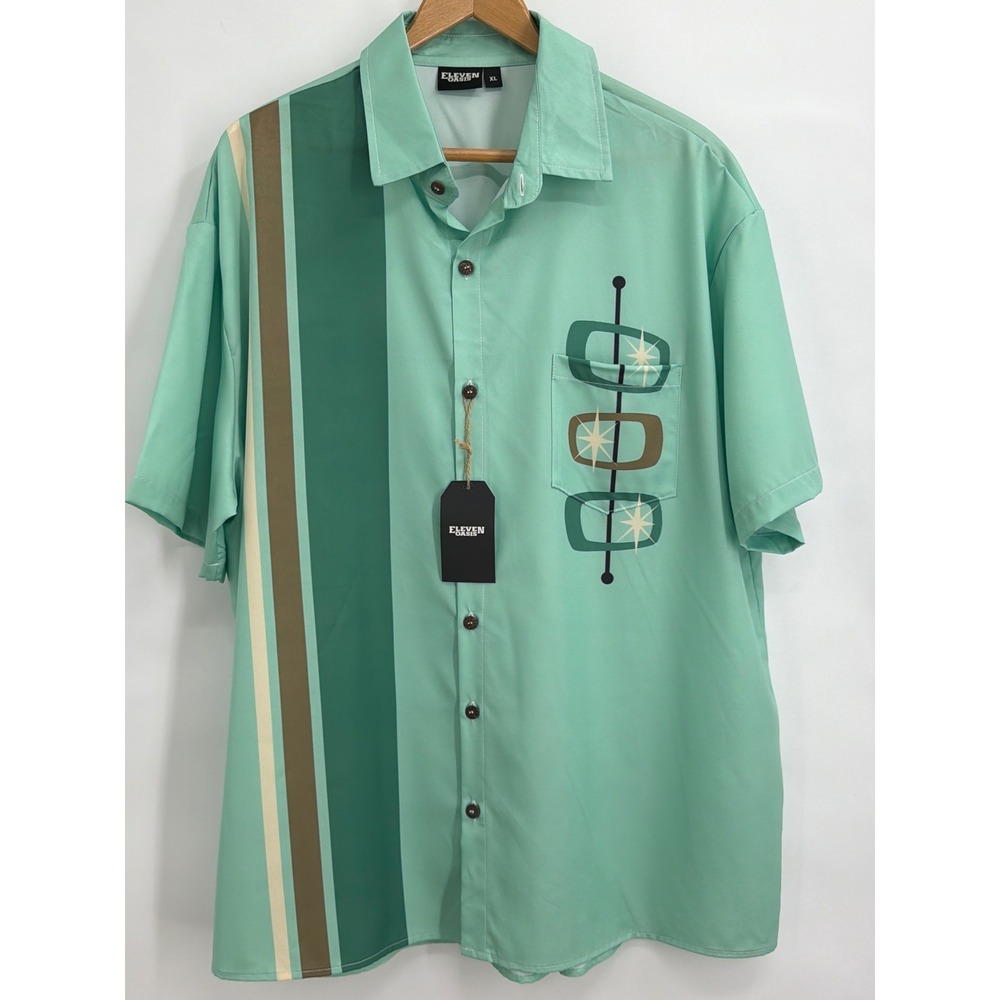 Eleven‎ Oasis Mens XL Mint Green Atomic Starburst MCM Bowling Shirt